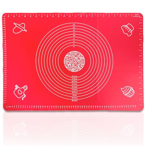 XXL 65 x 45cm rutschfeste Silikon Backmatte Backunterlage Teigmatte Rollmatte Ausrollmatte Teig Fondant Marzipan (Rot) von mixed24