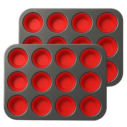 2x 12er Backblech Backform Muffinform für insgesamt 24 Muffins inkl. 24 wiederverwendbare Muffinförmchen aus Silikon von mixed24
