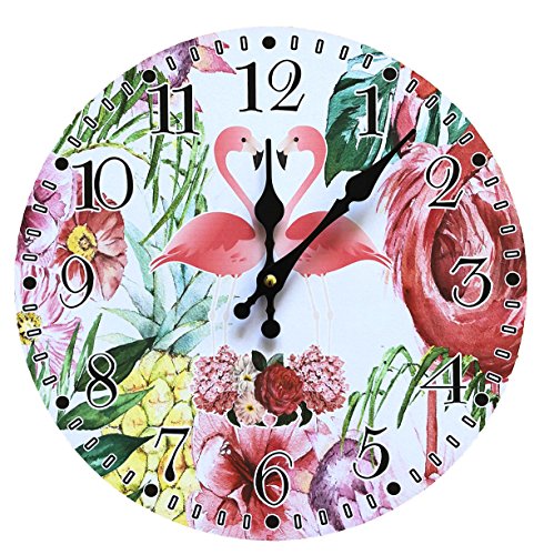 mixed24 Flamingo Blumen Ananas Wanduhr Analog Küchenuhr Wohnzimmer Bunt Tropisch Uhr von mixed24