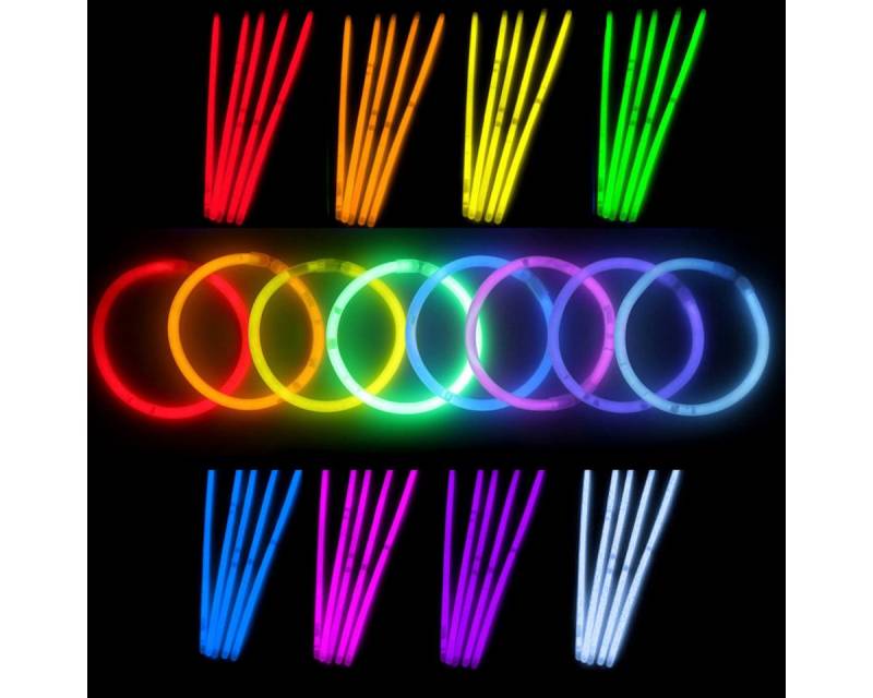 mixed24 Knicklicht Knicklichter Set Leuchtstäbe inkl. Verbinder zum Armreifen in 8 Farben, Bis zu 7h Leuchtdauer von mixed24