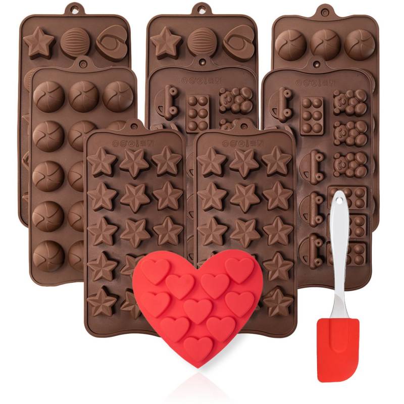 mixed24 Pralinenform 10er Set Silikon Backformen, (10er Set 10-tlg), Eiswürfelformen Schokoladenformen Gummibärchen Pralinenformen von mixed24