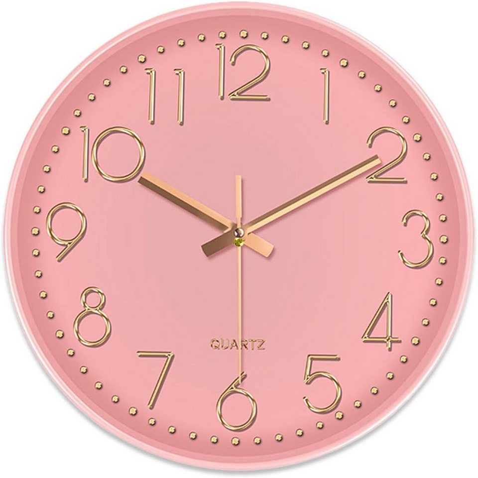 mixed24 Wanduhr 30cm Wanduhr Klassisch Analog Weiß Schwarz Rosa Roségold modern (geräuscharm keine Tickgeräusche große Ziffern) von mixed24