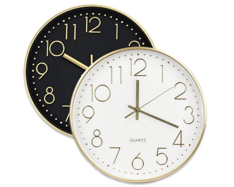 mixed24 Wanduhr 30cm moderne Wanduhr geräuscharm ohne Tickgeräusche Weiß Gold (analog rund) von mixed24
