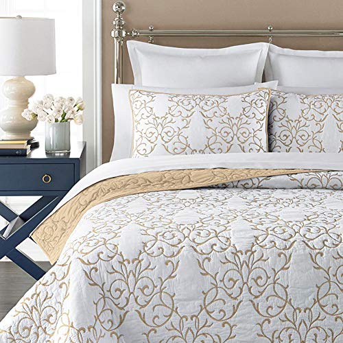 mixinni Steppdecke für Doppelbett, wendbar, 2-teilig, Beige, Stickmuster, Elegantes Steppdecken-Set mit besticktem dekorativem Kissenbezug, weiche Tagesdecke und Decke, 2-teiliges Set, Doppelbett mixinni Steppdecke für Doppelbett, wendbar, 2-teilig, Beige, Stickmuster, Elegantes Steppdecken-Set mit besticktem dekorativem Kissenbezug, weiche Tagesdecke und Decke, 2-teiliges Set, Doppelbett von mixinni