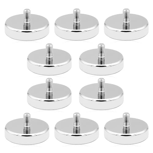Mizikuu Neodym Magnete mit M5 Gewinde, 10 Stück Neodym-Magnet M5 Gewindebolzen 25mm, 20kg Haftkraft Magnetsysteme, Starker Magnet, Runde Neodym Magnete für Schrauben Öse oder Haken von mizikuu