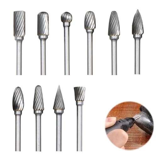 mizikuu 10 Stück Hartmetall Frässtifte, Hartmetall Rotationsfräser Set mit 1/8" Schaft Hartmetallfräser Metall Holz Fräser Set für Holzbearbeitung Carving Metall Polieren Gravieren und Bohren mizikuu 10 Stück Hartmetall Frässtifte, Hartmetall Rotationsfräser Set mit 1/8" Schaft Hartmetallfräser Metall Holz Fräser Set für Holzbearbeitung Carving Metall Polieren Gravieren und Bohren von mizikuu