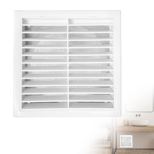mizikuu 140x140mm Lüftungsgitter mit Insektenschutz, Abschlussgitter für Luftauslässe Weiße Lüftungsabdeckung Quadratische Lüftungsschlitze Lamellengitter Kunststoff Abluftgitter Gitter für Küchen von mizikuu