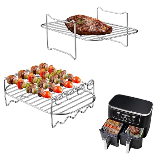mizikuu 2 Stück Heißluftfritteuse Grillrost, Heißluftfritteuse Zubehör Grillrost und Dämpfen Rack Edelstahl Air Fryer Zubehör Mehrzweck Heißluftfritteusen Zubehör von mizikuu