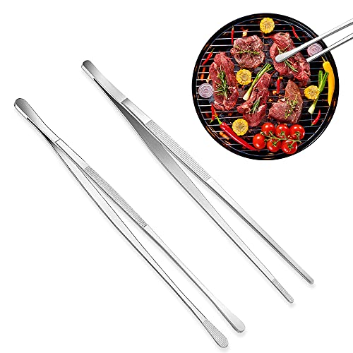 mizikuu 2 Stück Kochpinzette Edelstahl, Pinzette Küche Grillpinzette, Pinzette Lang Bratpinzette Fleischpinzette Fleischzange Zuckerzange für Kochen Grillen Backen Hochzeit Bar und Party(30cm Silber) von mizikuu