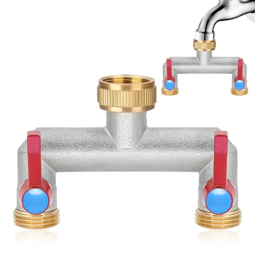 mizikuu 2-Wege Wasserhahn Wasserverteiler, 3/4" Verteiler Wasser Wasseranschluss Verteiler mit Kugelhahn zum Einstellen Geräte Gartenschläuche Adapter Absperren des Wasserflusses von mizikuu