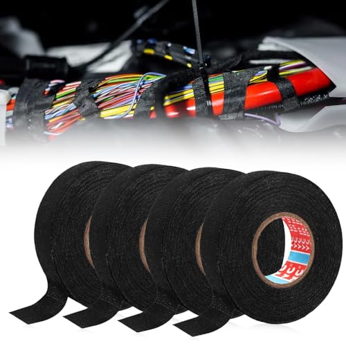 mizikuu 4 Stück KFZ Gewebeband, 19mm x 15m Isolierband für Kabelbäume Klebeband Selbstklebendes Geräuschdämpfung Kabelweben Band für Verdrahtungsprojekte und Reparaturen, Schwarz von mizikuu
