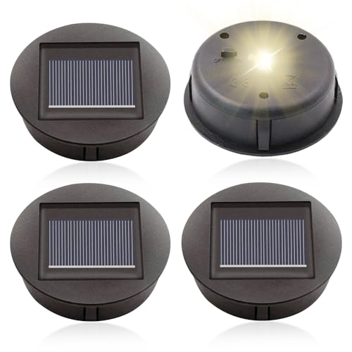 mizikuu 4 Stück Solarleuchten Ersatz Top, 8cm Solarleuchten Ersatzteile mit LED IP65 Wasserdichtes Solarpanel Laterne Deckel Ersatzoberteil Glühbirne für Walkway Hängende Laternen DIY Garten Dekor von mizikuu