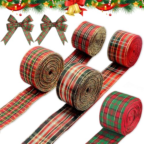 mizikuu 5 Rollen Kariertes Sackleinen Band, 6 Yards Verdrahtet Bänder Weihnachten Büffel Plaid Sackleinen Band Geschenkband Verpackung für Geschenk Weihnachtskranz Weihnachtsbaum mizikuu 5 Rollen Kariertes Sackleinen Band, 6 Yards Verdrahtet Bänder Weihnachten Büffel Plaid Sackleinen Band Geschenkband Verpackung für Geschenk Weihnachtskranz Weihnachtsbaum von mizikuu