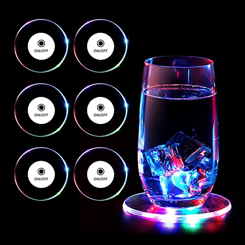 mizikuu 6er-Se Bunt LED Untersetzer, ON/Off Taste Getränke Untersetzer Set Leuchtende Untersetzer Acryl Rund wasserdichte Leuchtuntersetzer für Gläser Flaschen Partys Hochzeiten Bar Weihnachten von mizikuu