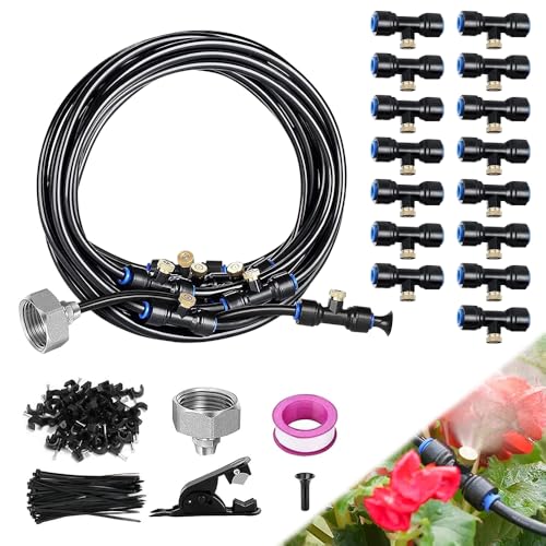 mizikuu 12M Sprühnebel Kühlung Bewässerungs System, 75 Stück Outdoor Nebel Kühlsystem Bewässerungsnebelsystem Misting System Wassernebler Bewässerungssystem für Garten Rasen Gewächshaus Pavillon von mizikuu