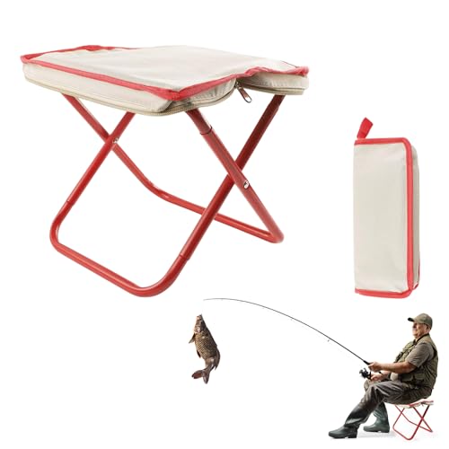 mizikuu Camping Hocker Faltbar, Klapphocker Tragbarer Falthocker Leichter Sitz Campinghocker Klappbar Klappstuhl Tragfähigkeit 200 KG für Reisen Wandern Angeln Grillen Strand Garten Rot von mizikuu