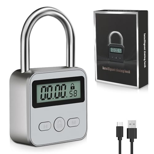 mizikuu Digitale Zeitschloss, Smart Time Lock mit LCD-Display USB Sicherheits Vorhängeschloss Heavy Duty Metall Elektronisches Timer Lock 99 Stunden Max Timing Lock für Schlechte Gewohnheiten, Weiß von mizikuu