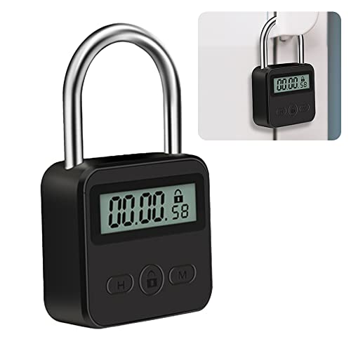 mizikuu Digitale Zeitschloss, Smart Time Lock mit LCD-Display USB Sicherheits Vorhängeschloss Heavy Duty Metall Elektronisches Timer Lock 99 Stunden Max Timing Lock für Schlechte Gewohnheiten Schwarz von mizikuu