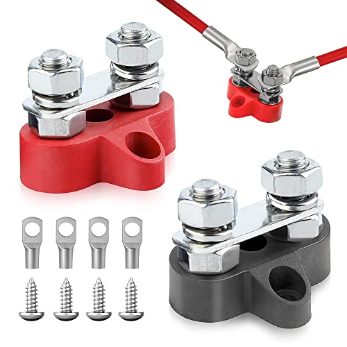 mizikuu Dual Anschlussbolzen M8, 2 Stück Verteilerblock Sammelschiene 12V-48V Stromverteilungs-Klemmblock Batterieklemmenblöcke Stromverteilerblock für Auto Wohnmobile LKW Schwarz und Rot von mizikuu