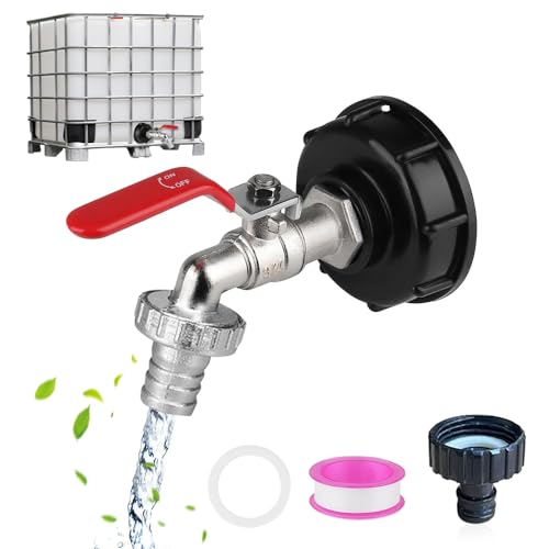 mizikuu IBC Auslaufhahn, 3/4 Zoll IBC Container Zubehör Kugelauslaufhahn Messing Tank Adapter Haltbarkeit IBC Wasserhahn S60x6 1000L Wassertank Wasserhahn für IBC-Regenwassertanks von mizikuu