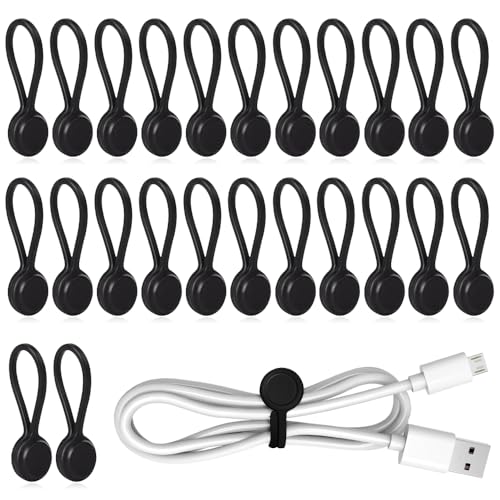 mizikuu 24 Stück Magnetische Kabelbinder, Silikon Magnet Kabelbinder Wiederverwendbare Multifunktionale Magnetic Cable Ties Kabelmanager für Kabelmanagement und Organisieren, Schwarz von mizikuu