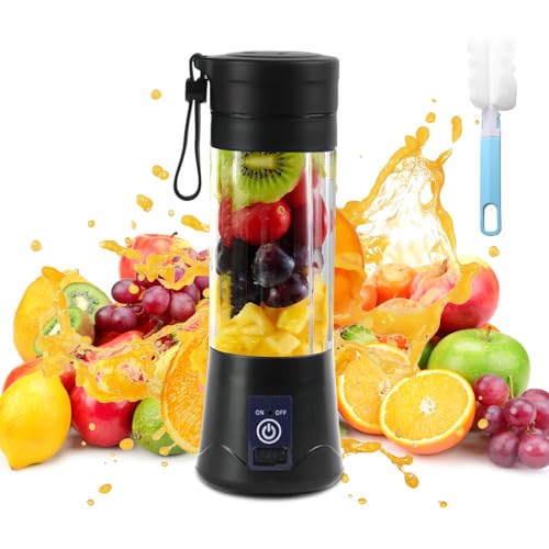 mizikuu Tragbarer Mixer, 380ml Smoothie Maker mit 6 Klingen aus Edelstahl Wiederaufladbarem Shakes Blender mit Reinigungsbürste Mini Standmixer Elektrischer USB Entsafter Mixer Kleiner von mizikuu