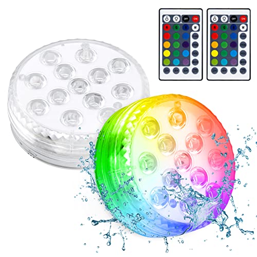 mizikuu Mini Unterwasser Licht, 2 Pcs Wasserdichte RGB Multi Mehrfarbige LED Teelichter Teichbeleuchtung mit Fernbedienung Multicolor Dekoration für Garten Aquarium Vase Badewanne Pool Schwimmbad SPA von mizikuu