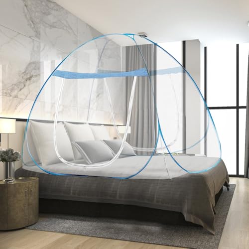 mizikuu Moskitonetz Bett, Moskitonetz Pop Up Moskitozelt 180 * 200 * 150cm Faltbares Tragbares Engmaschiges Mückennetz großes Doppeltür Mückennetz für Schlafzimmer, Outdoor, Camping von mizikuu