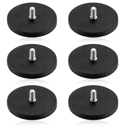 mizikuu Neodym Magnete Gummiert, 6 Stück Haftkraft Magnetsysteme mit Gummimantelm Ø 43mm mit M6 Außengewindebolzen, Haftkraft Bis 20 kg Extra Starke Magnete für Schrauben Öse Oder Haken von mizikuu