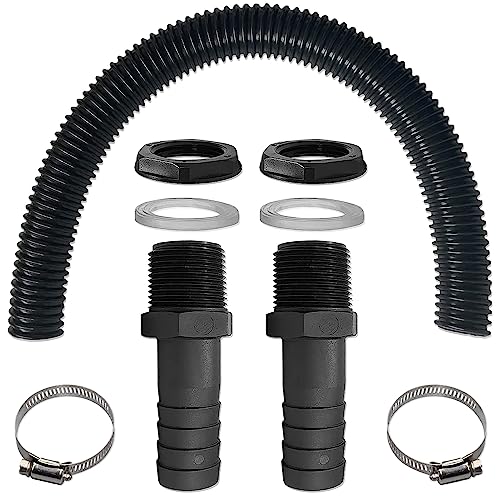 mizikuu Regentonnen Verbindungsset, Regentonnen Verbinder 50cm Verbindungsschlauch Und 2 Schlauchstutzen 25mm Mit Kontermutter Und 2 Schlauchschellen Regentonnen Verbinder für Regenwasser Tonnen von mizikuu