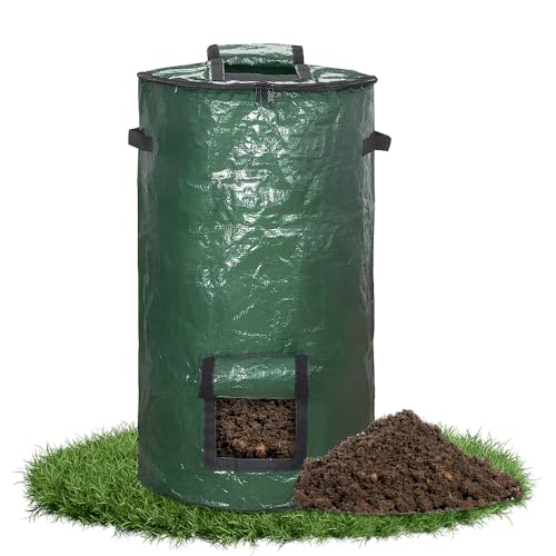 mizikuu Stand up Komposter Garten, 120L Schnellkomposter mit Deckel und Kompost Entnahmefenster Gartenkomposter Composter Kunststoff Behälter Kompostsack Laubsack Gartenabfallsack Thermokomposter von mizikuu