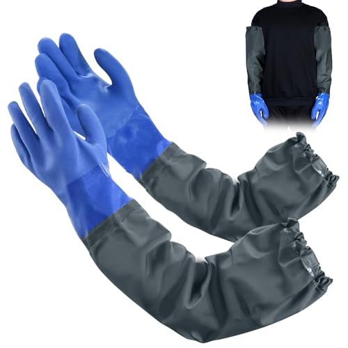 mizikuu Teichhandschuhe Wasserdichte 70cm, Gummihandschuhe Lang Fischerhandschuhe PVC Handschuhe Sandstrahlen Wiederverwendbare Arbeitshandschuhe Teichpflege Abflussreinigungshandschuhe mit Vollem Arm von mizikuu
