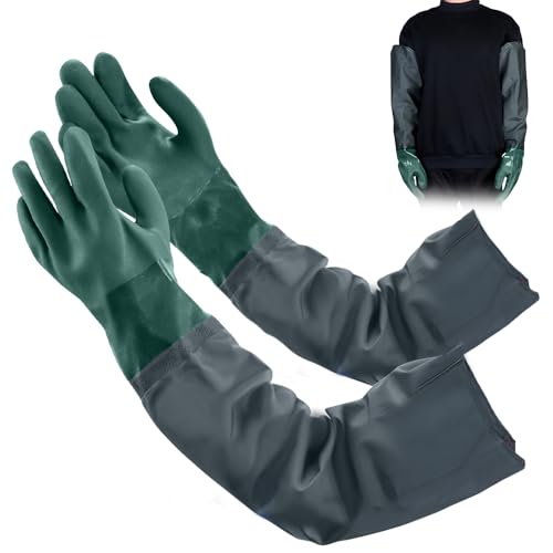mizikuu teichhandschuhe lang, 70CM gummihandschuhe PU sandstrahlhandschuhe Lang Wasserdicht schutzhandschuhe chemikalien handschuhe für Aquarium & Teichpflege latexhandschuhe von mizikuu