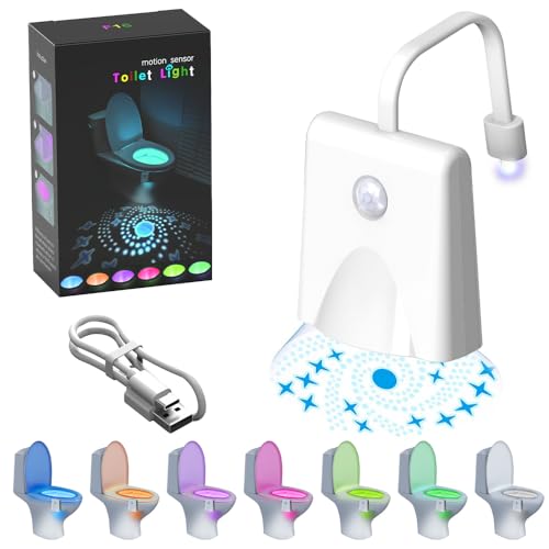 mizikuu Toilette Licht WC-Nachtlicht, 7 Farben Wiederaufladbares WC LED Licht Toiletten mit Bewegungsmelder Nachtlicht Farbwechselnde Toilettenbeleuchtung Wasserdicht für Waschraum Badezimmer Hause von mizikuu