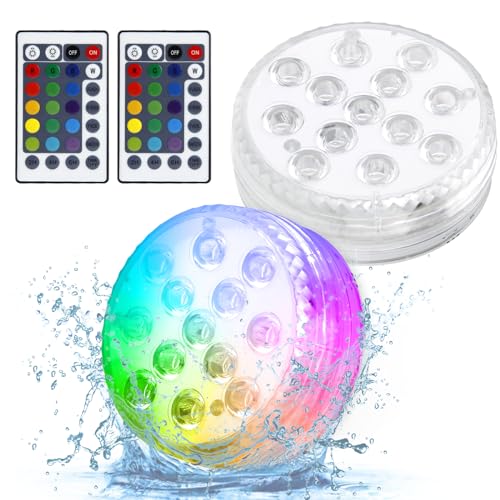 mizikuu mizkuu Unterwasser Licht, 2 Stück Led Teelichter mit Fernbedienung 13 LED Poolbeleuchtung Unterwasser 16 RGB Multi Farbwechsel für Garten, Aquarium,Schwimmbad, Brunnen, Teich, Partydekoration von mizikuu