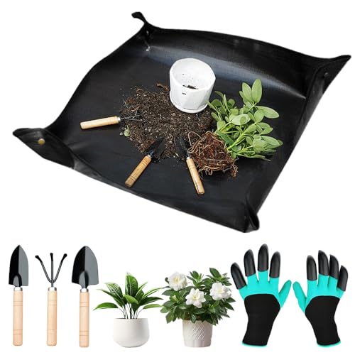 mizikuu wasserdichte Gartenmatte Pflanzmatte, 100x100cm Pflanzen Gartenmatte Umtopfen Pflanzmatte Faltbar Tragbare Pflanzunterlage Gartenarbeitsunterlage Umtopfmatte für Sämling, Sukkulenten, Schwarz von mizikuu