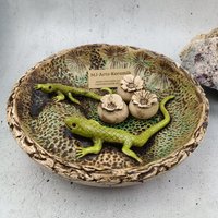 Keramik Vogeltränke "Echsen" 23 cm Insektentränke Handarbeit Unikat von mjArtsKeramik