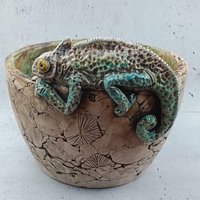 Übertopf Chamäleon Ø 23 cm Keramik Blumentopf Echse Pflanztopf Unikat Geschenk von mjArtsKeramik