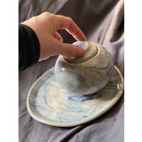 "Antikes" Set Aus Blau-Weißem Tablett Und Behälter Keramik von mkayceramics