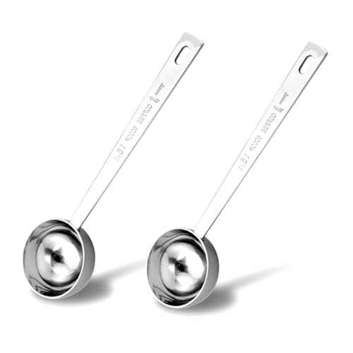 2 Stück Kaffeemaßlöffel 15ml Edelstahl Kaffee Messlöffel mit langem Griff Runder Kaffeedosierlöffel Kaffeemesslöffel Kaffeelöffel Portionierer für Zucker, Tee, Kaffee, Kakao und Espresso von mkemka