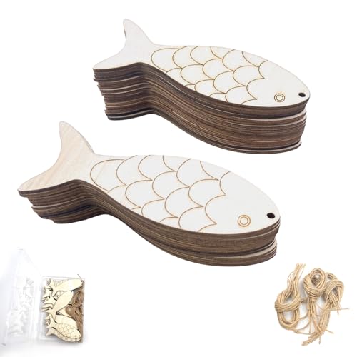 30 Stück Holzfische Deko, Wooden Fischornament mit Hanfseil & Bemalbares Holzschild In Fischform, DIY-Holzhandwerk zum Bemalen für Animal Decorations/Ozean Tier Thematische Party 30 Stück Holzfische Deko, Wooden Fischornament mit Hanfseil & Bemalbares Holzschild In Fischform, DIY-Holzhandwerk zum Bemalen für Animal Decorations/Ozean Tier Thematische Party von mkemka