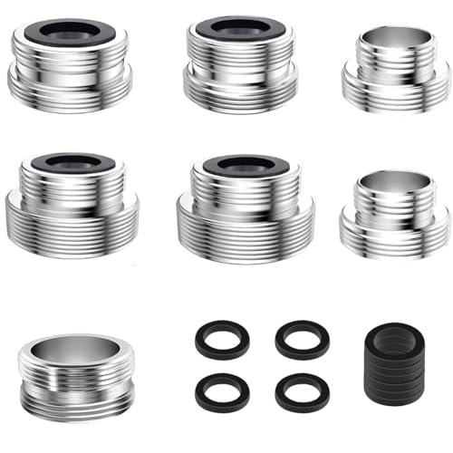 7 Stück Wasserhahnadapter 16-28MM Wasserhahnadapter Set Universelle Wasserhahn Adapter mit Dichtungen Wasserhahn Gewindeadapter für Wasserfilter Gartenschlauch Anschluss von mkemka