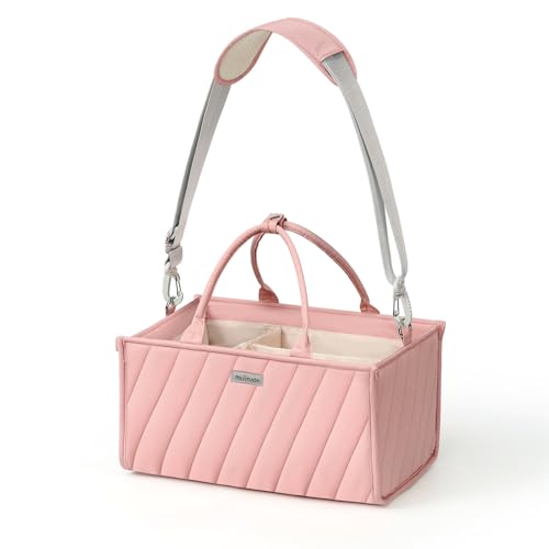 mliinjoy Baby Windel Organizer Rosa mit Papierfach multifunktional tragbar leicht langer Schultergurt Klettbefestigung am Kinderwagen für Zuhause Wickeltisch und Kurztrips Geschenk zur Babyparty von mliinjoy