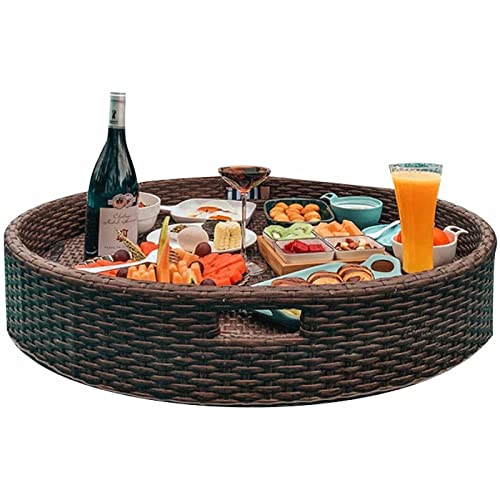 Schwimmendes Tablett Aus Rattan Handgefertigtes Leichtes Luxus-Serviertablett Poolzubehör Für Erwachsene Strand Wasser Frühstücksteller Pool Getränkehalter BBQ Cookouts Geburtstag Abschluss(Size:60cm) von mmagicc