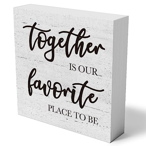 Together Is Our Favorite Place to Be Holzbox-Schild, dekoratives inspirierendes Liebeszitat, Holzbox-Schild, Heimdekoration, rustikales quadratisches Dekor-Schild für Regal, 12,7 x 12,7 cm von mmiishe