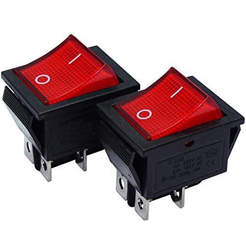 mmtrade | 2x Kippschalter rot beleuchtet 230V, ON-OFF/EIN-AUS Wippschalter beleuchtet, DPST, Einbauschalter einrastbar mit Selbsthemmung, 20A/125VAC, 15A/250VAC von mmtrade