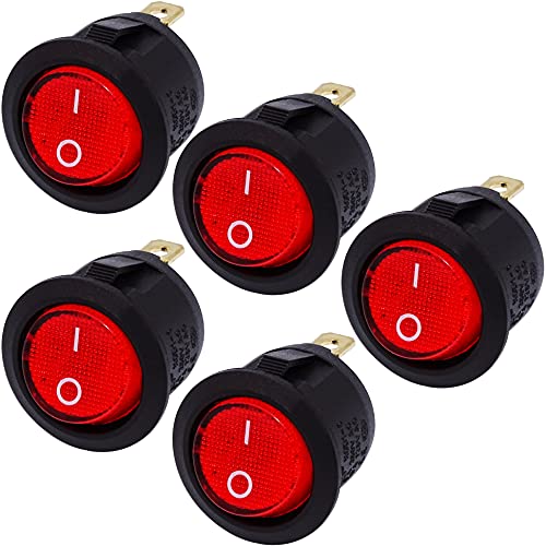 mmtrade | 5x Kippschalter rot beleuchtet 6A 230V AC, ON-OFF Stellung SPST, einrastbare mit Selbsthemmung runde Schalter Wippschalter von mmtrade