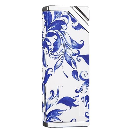 Windproof Butane lighter Retro Metal Torch lighter butane refillable adjustable flame for Candles Grill BBQ Fireplaces Camping(Blue) von mnopx