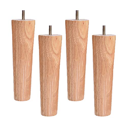 moaupr 4 Stück Möbelfüße Holz Tischbeine Massivholz Konisch Ersatz Gerader Kegel Möbelbeine für Sofa Bett Schrank M6 Gewinde Ersatz für Schrank Bett Füße 20cm von moaupr