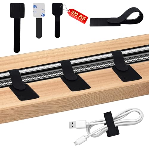 100 Stück Kabelhalter Selbstklebend, Kabelmanagement Schreibtisch Klettband Kabel Organizer 70 Kleine und 30 Große Teile, Schreibtisch Kabelbinder Kabelklemmen Kabelclips Kabelbefestigung von mobumeia
